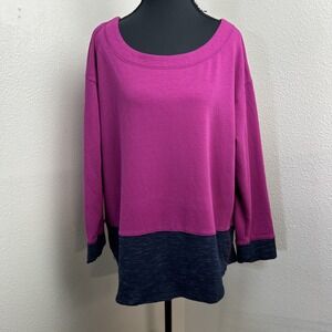 T By Talbots‎ Sweater Women's X Purple & Blue Colorblock Side Zip Comfy Casual